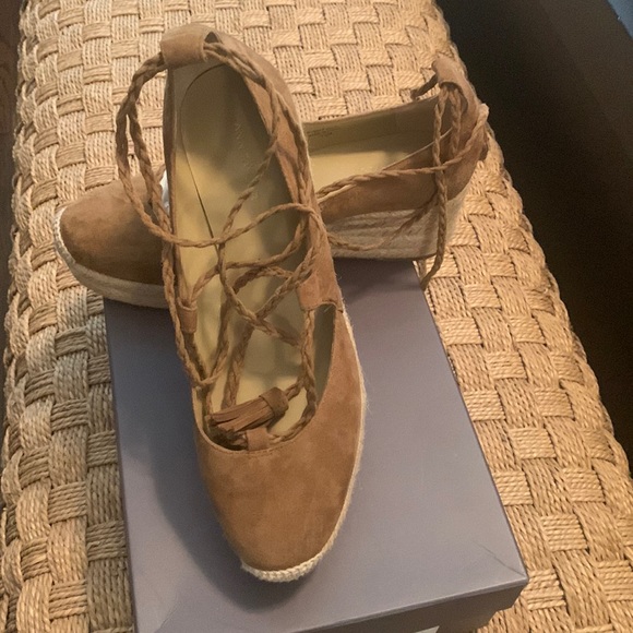 Ann Taylor Elsa Suede Espadrille Wedge—Toasted Almond ankle wrap sandal - Picture 1 of 9